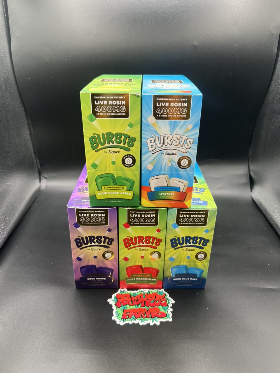 BURSTS 400 MG LIVE ROSIN EDIBLE GUMMIES BOXEs