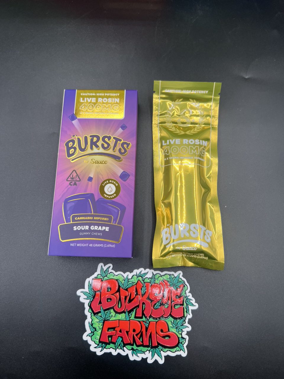 BURSTS 400 MG LIVE ROSIN EDIBLE GUMMIES BOXEs
